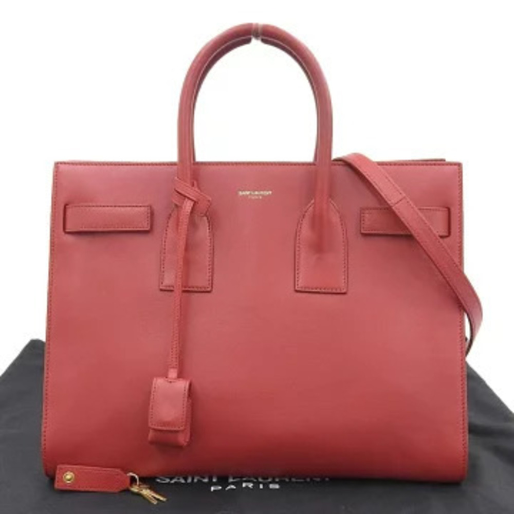 Saint Laurent Sac de Jour Handbag Leather Red